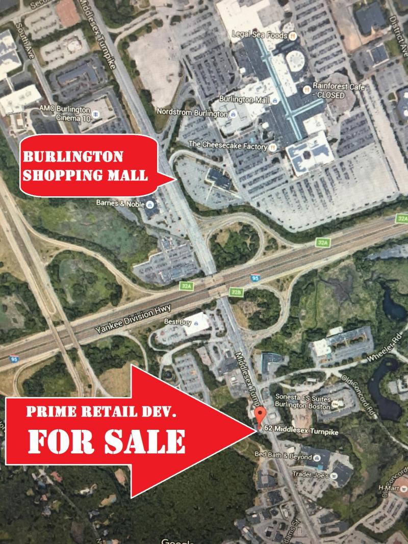 Land with building for sale, Burlington, Mass, rt 128 rt 3, rt 3a, shopping mall