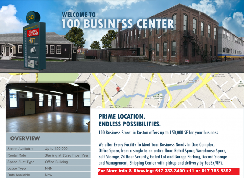 Commercial, industrial, Office Space for rent lease in Hyde Park, Boston, Mass